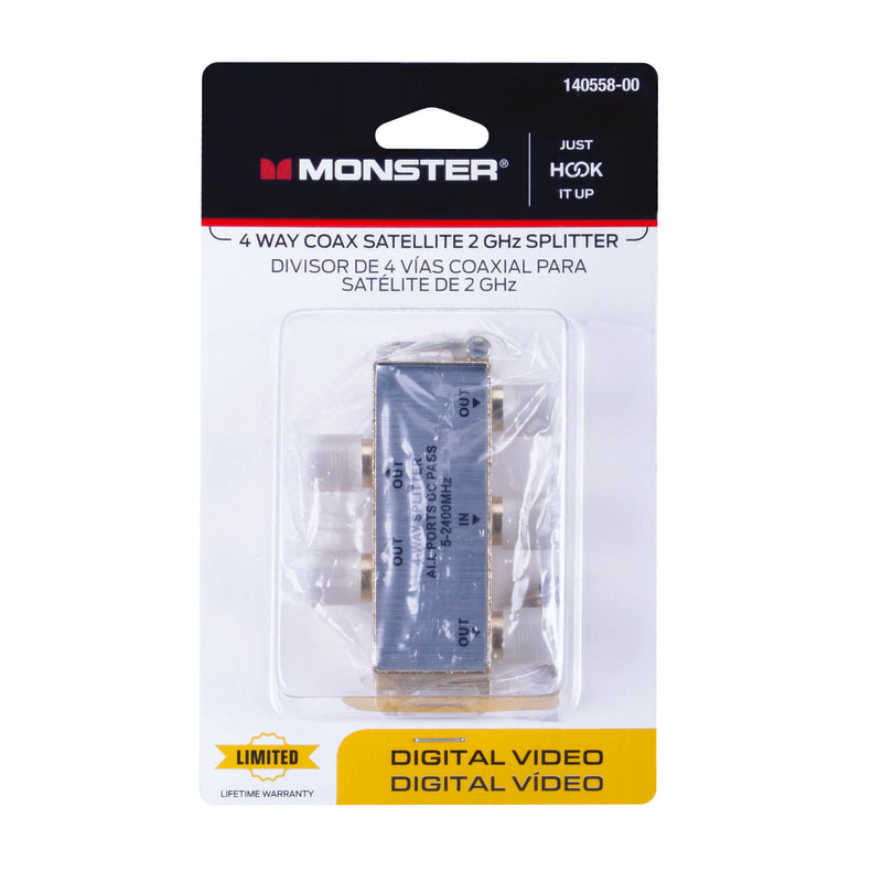 Monster Just Hook It Up 4 Way Coax Splitter 75 ohm 2150 MHz