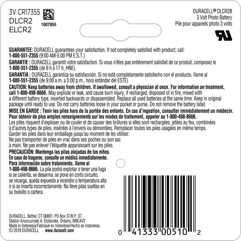 Duracell Lithium CR2 3 V 1000 mAh Camera Battery