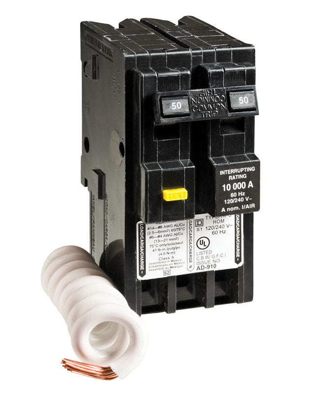 Square D HomeLine 50 amps Ground Fault 2-Pole Circuit Breaker