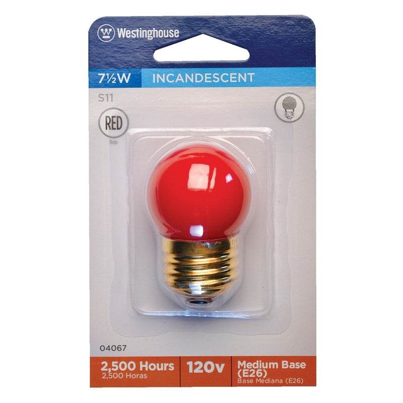 Westinghouse 7.5 W S11 Specialty Incandescent Bulb E26 (Medium) Red