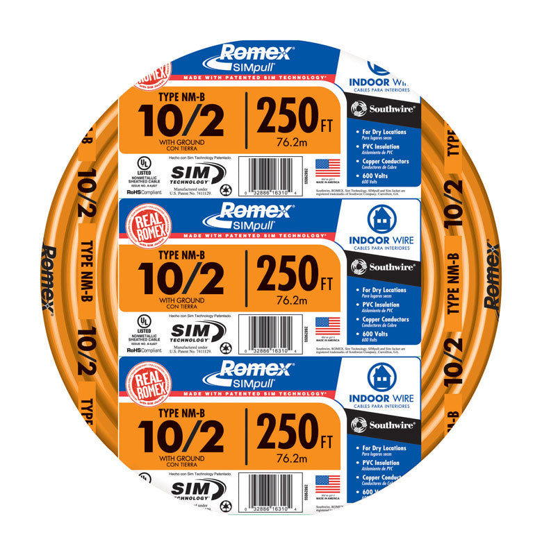 Southwire 250 ft. 10/2 Solid Romex Type NM-B WG Non-Metallic Wire