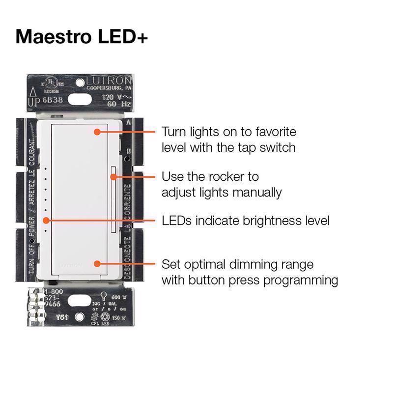 Lutron Maestro White 150 W 3-Way Dimmer Switch