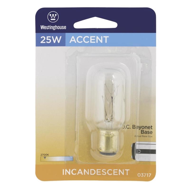 Westinghouse 25 W T8 Specialty Incandescent Bulb D.C. Bayonet Warm White
