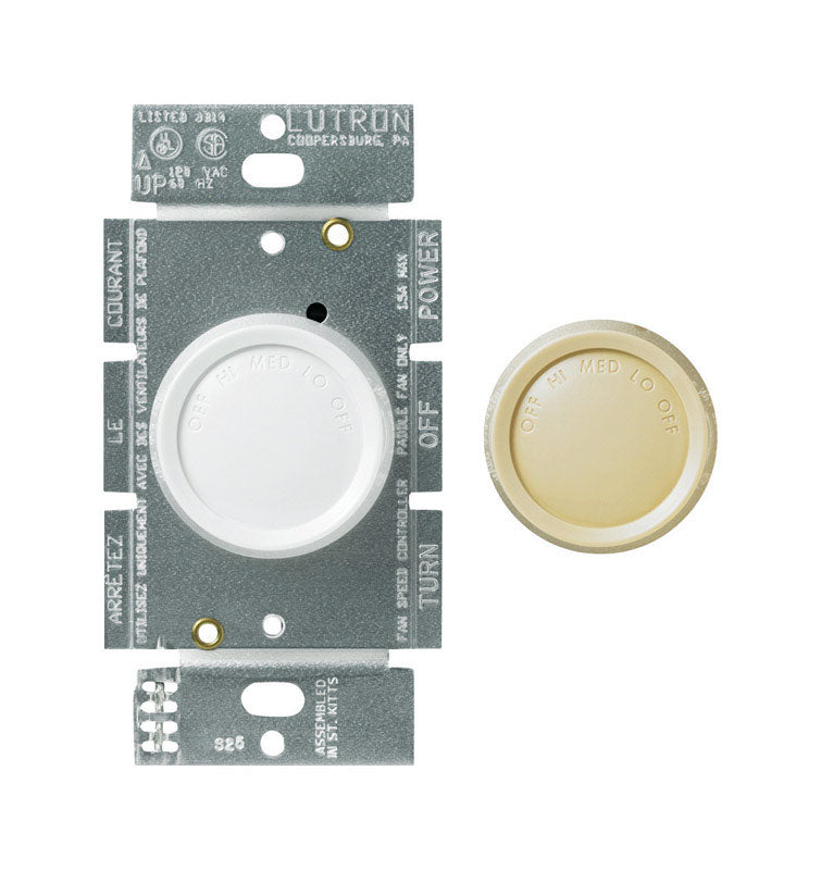 Lutron 1.5 amps Single Pole Rotary Fan Control Ivory, White
