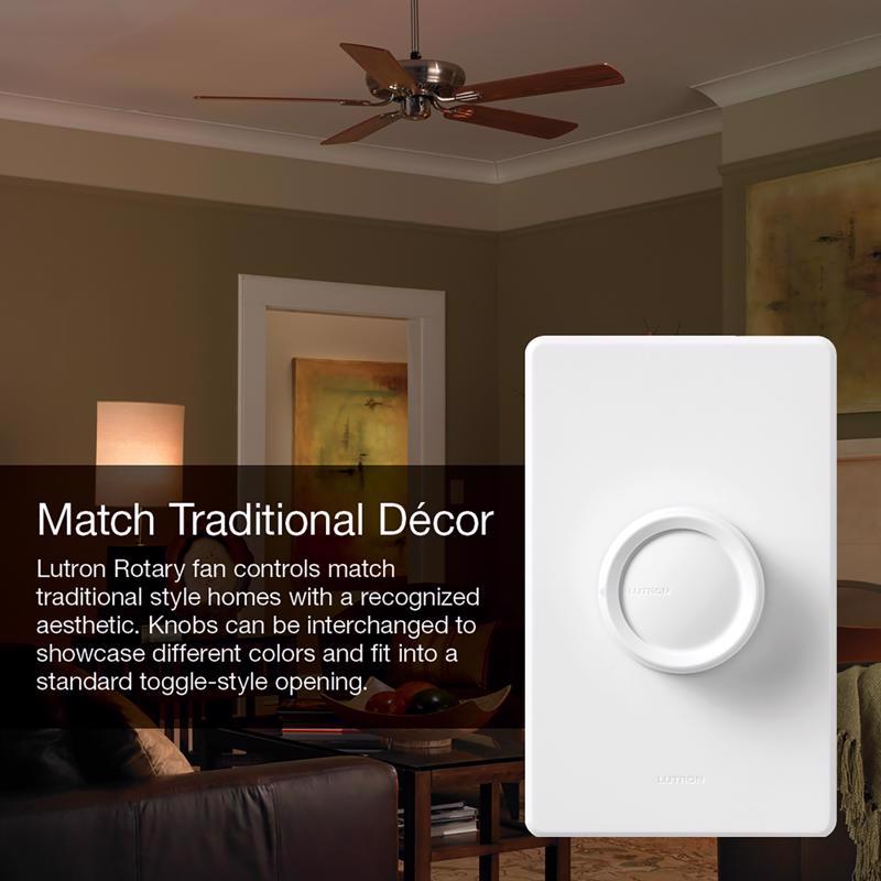 Lutron 5 amps Single Pole Rotary Fan Control Ivory, White