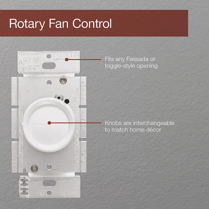 Lutron 5 amps Single Pole Rotary Fan Control Ivory, White