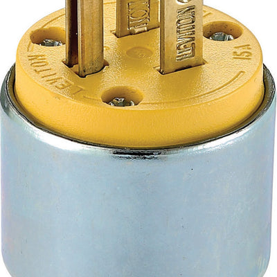 Leviton Commercial Armored Ground/Straight Blade Plug 5-15P 18-12 AWG 2 Pole 3 Wire