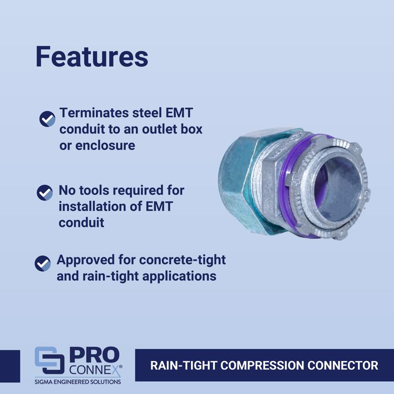 Sigma Electric ProConnex 1 in. D Die-Cast Zinc Rain-Tight Compression Connector For EMT