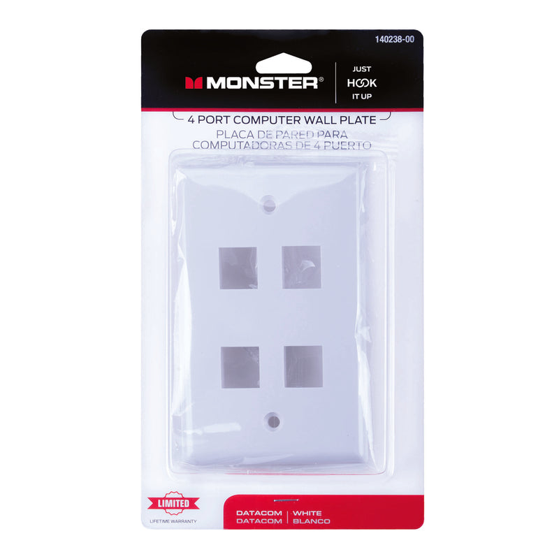Monster Just Hook It Up White 4 gang Plastic Keystone Wall Plate
