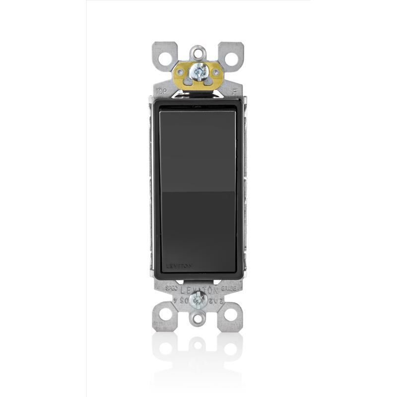 Leviton Decora 15 amps Single Pole Rocker AC Quiet Switch Black