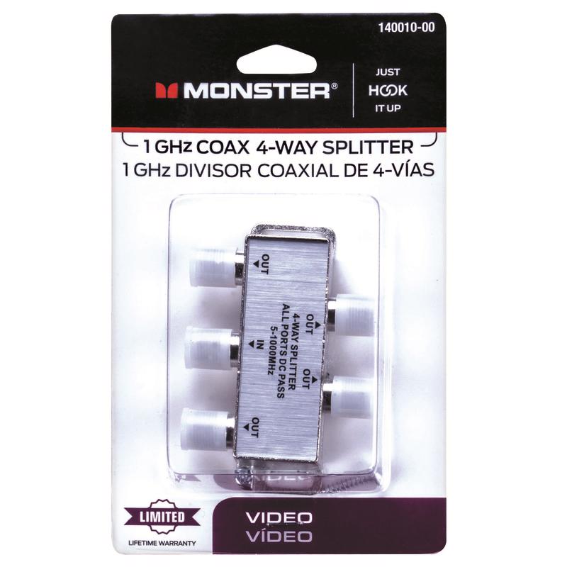 Monster Just Hook It Up 4 Way Coax Splitter 75 ohm 1000 MHz