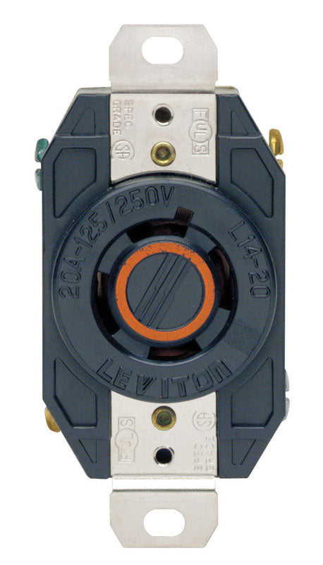 Leviton V-0-MAX 20 amps 125/250 V Single Black Locking Receptacle L14-20R