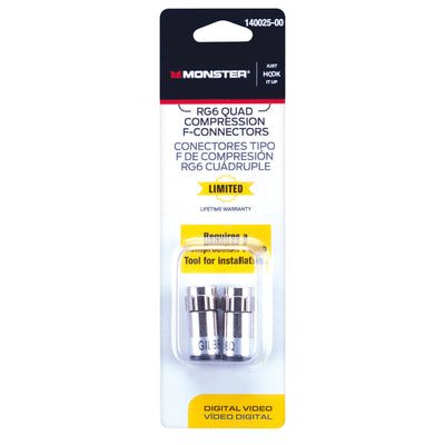 Monster Just Hook It Up Compression RG6 Quad Compression  Connector 2 pk