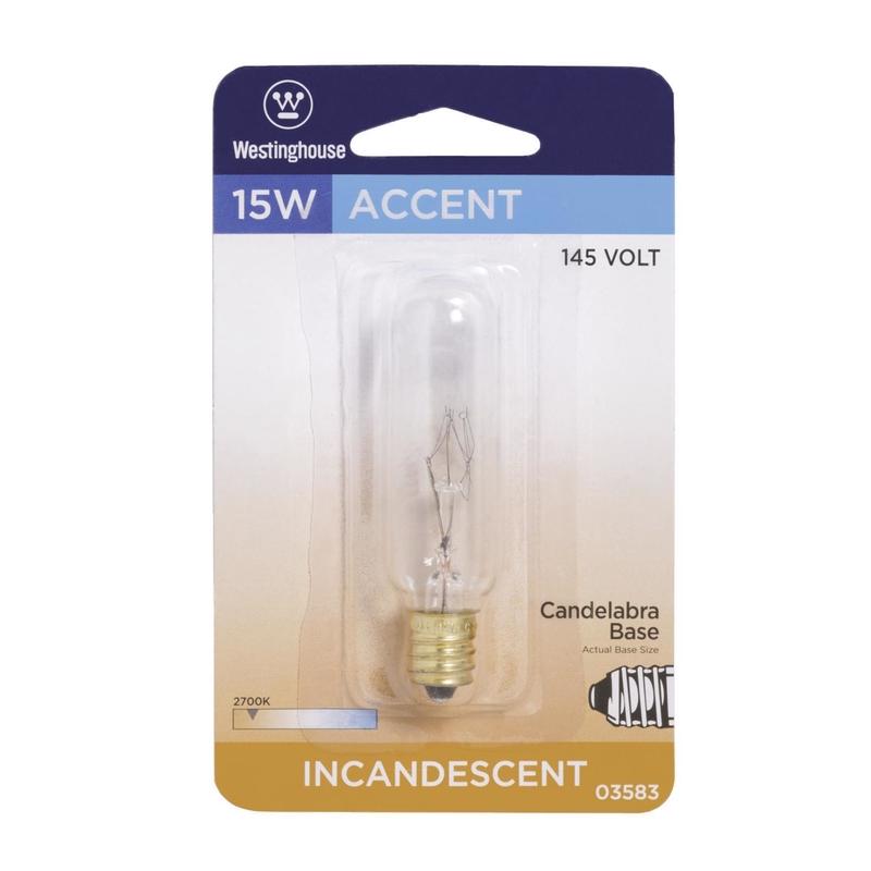 Westinghouse 15 W T6 Tubular Incandescent Bulb E12 (Candelabra) Soft White