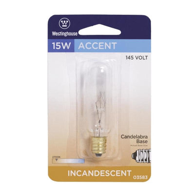 Westinghouse 15 W T6 Tubular Incandescent Bulb E12 (Candelabra) Soft White