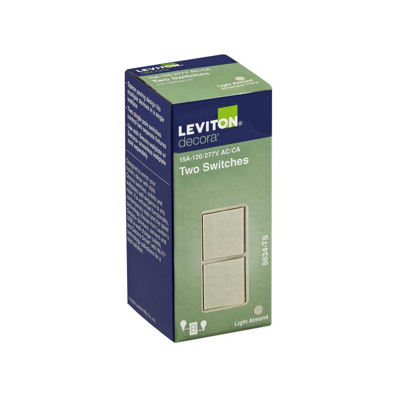 Leviton Decora 15 amps Single Pole Combination AC Quiet Switch Light Almond