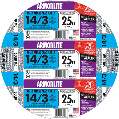 Southwire Armorlite 25 ft. 14/3 Solid Aluminum Armored MC Cable