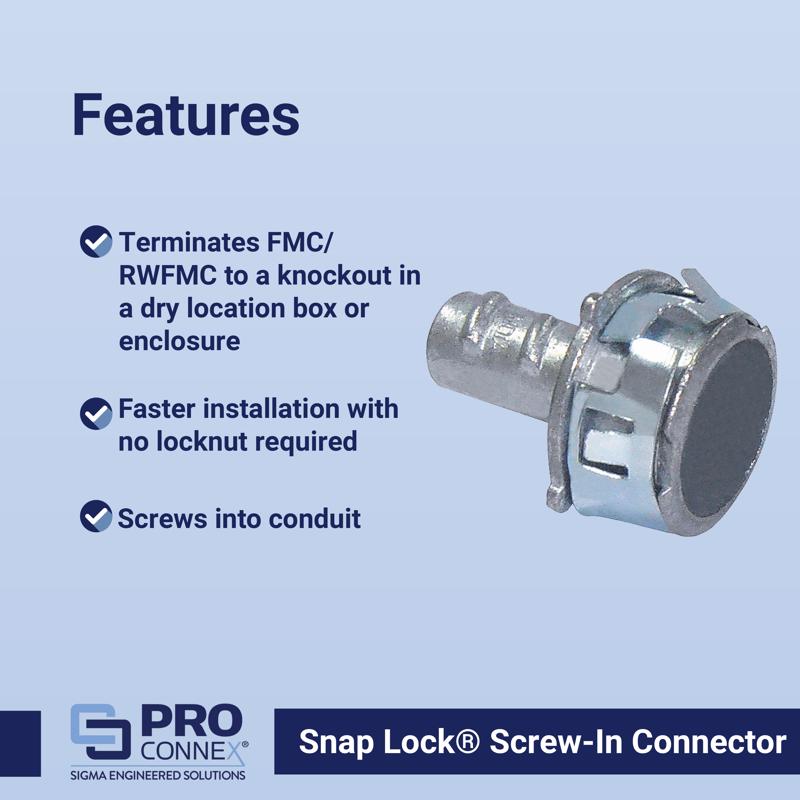 Sigma Electric Snap Lock 3/8 in. D Die-Cast Zinc Screw-In Connector For FMC/RWFMC