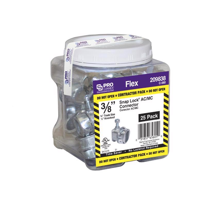 Sigma Electric Snap Lock 3/8 in. D Die-Cast Zinc Flex Connector For AC and MC 25 pk
