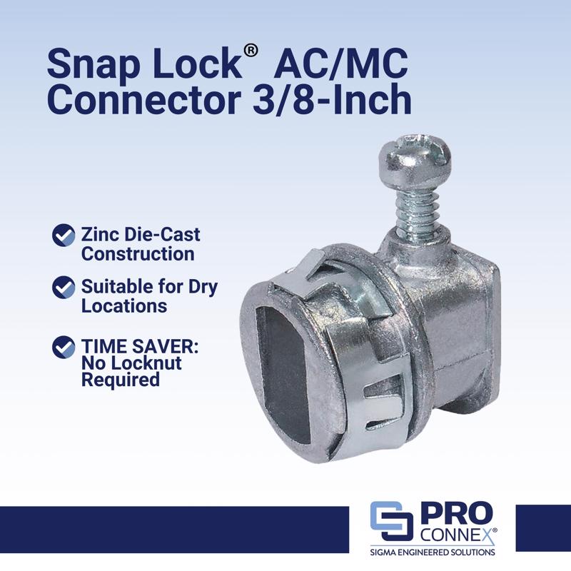 Sigma Electric Snap Lock 3/8 in. D Die-Cast Zinc Flex Connector For AC and MC 25 pk