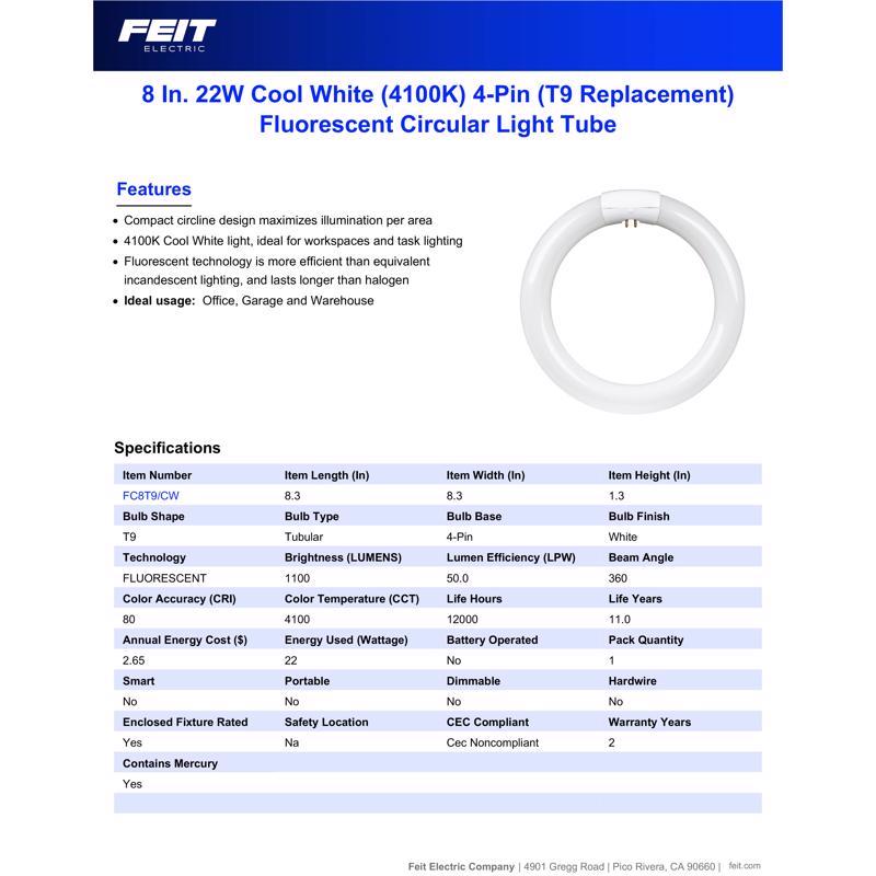 Feit Legacy Bulbs 22 W T9 8.3 in. D X 8.3 in. L Circline Fluorescent Bulb Cool White Circular 4100 K
