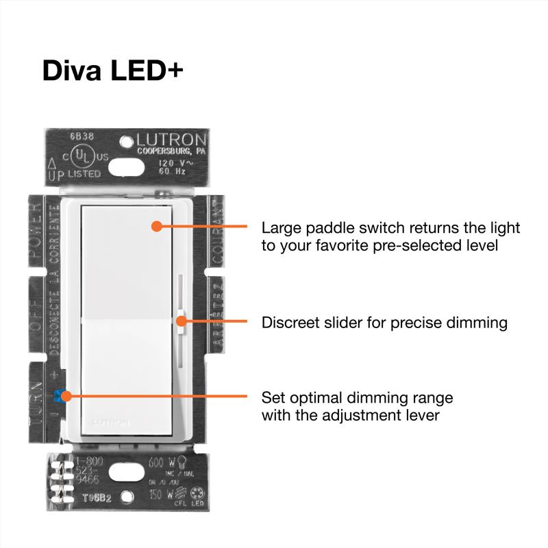 Lutron Diva White 150 W 3-Way Dimmer Switch