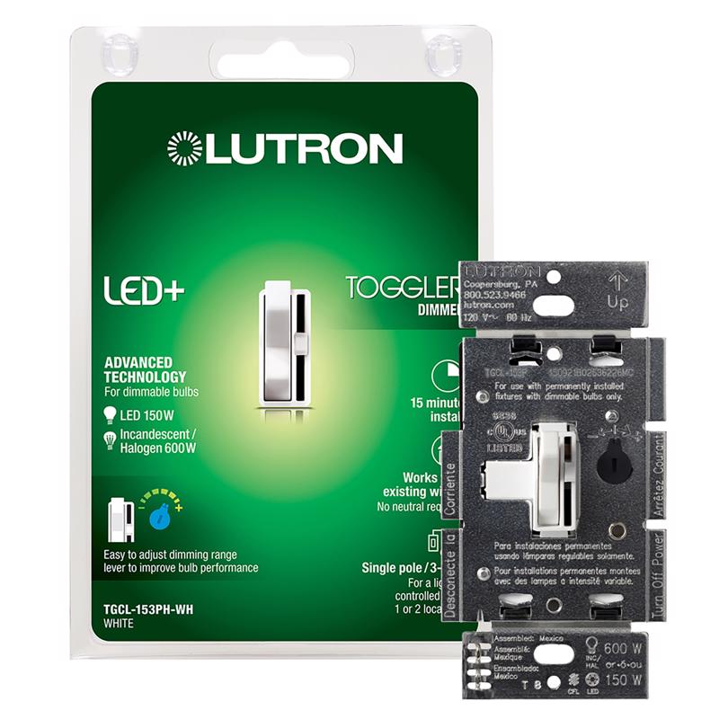Lutron Toggler White 150 W 3-Way Dimmer Switch