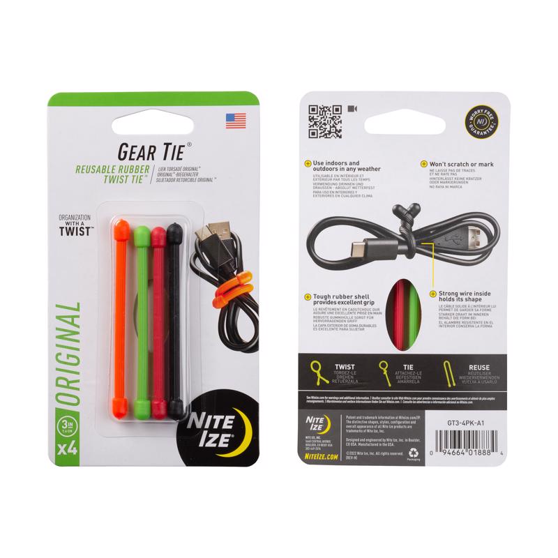 Nite Ize Gear Tie 3 in. L Assorted Twist Ties 4 pk