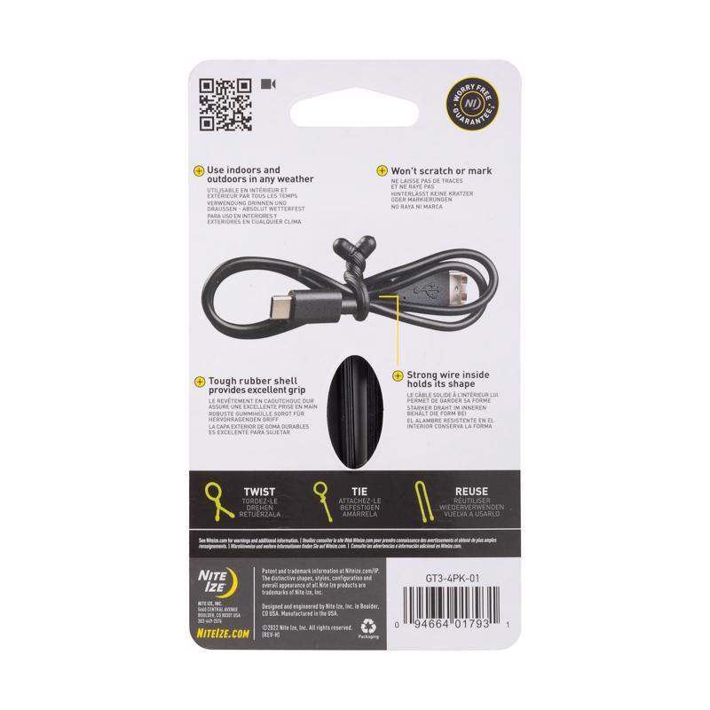 Nite Ize Gear Tie 3 in. L Black Twist Ties 4 pk