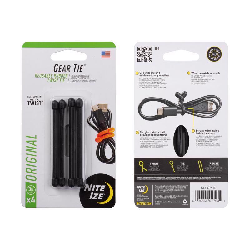 Nite Ize Gear Tie 3 in. L Black Twist Ties 4 pk