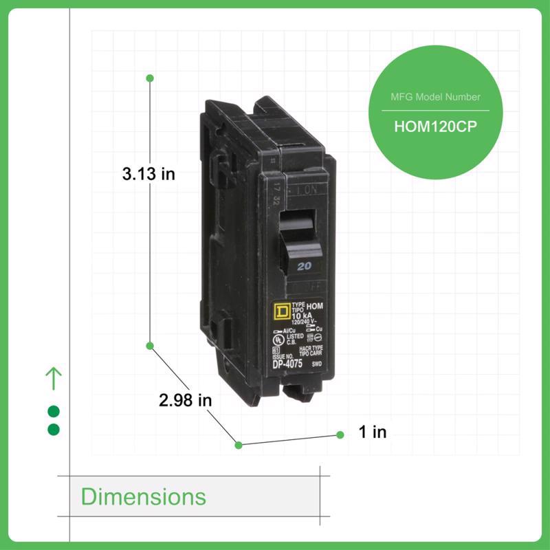 Square D HomeLine 20 amps Standard Single Pole Miniature Circuit Breaker