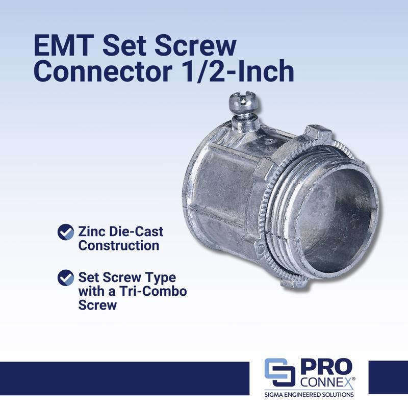 Sigma Electric ProConnex 1/2 in. D Die-Cast Zinc Set Screw Connector For EMT 50 pk