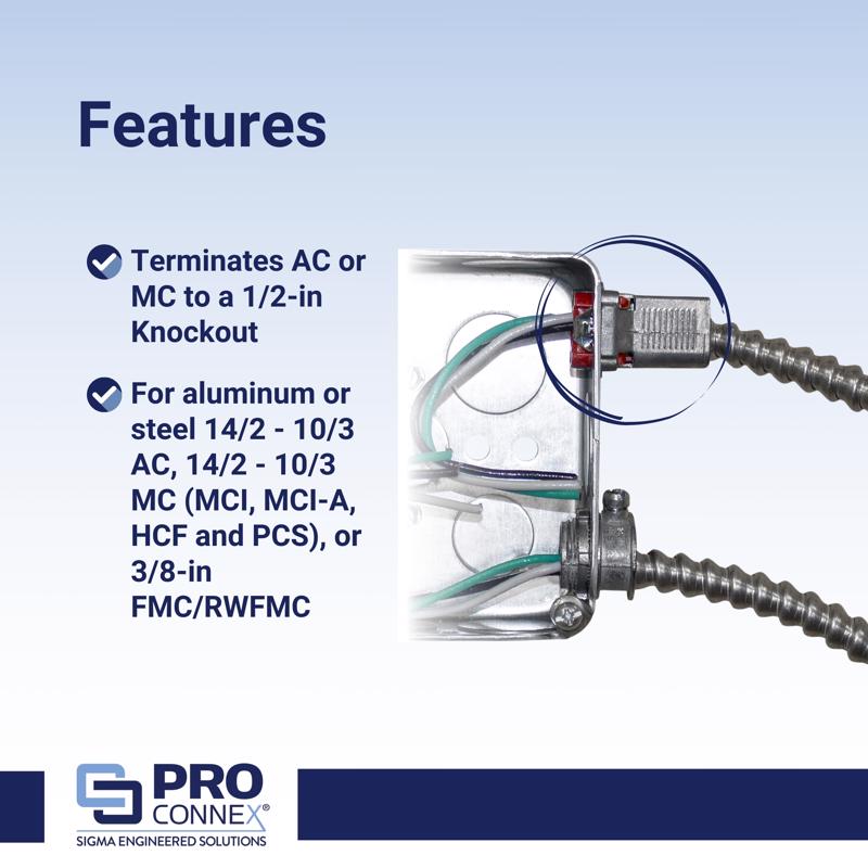 Sigma Electric ProConnex 3/8 in. D Die-Cast Zinc Flex Connector For AC, MC and FMC/RWFMC 25 pk