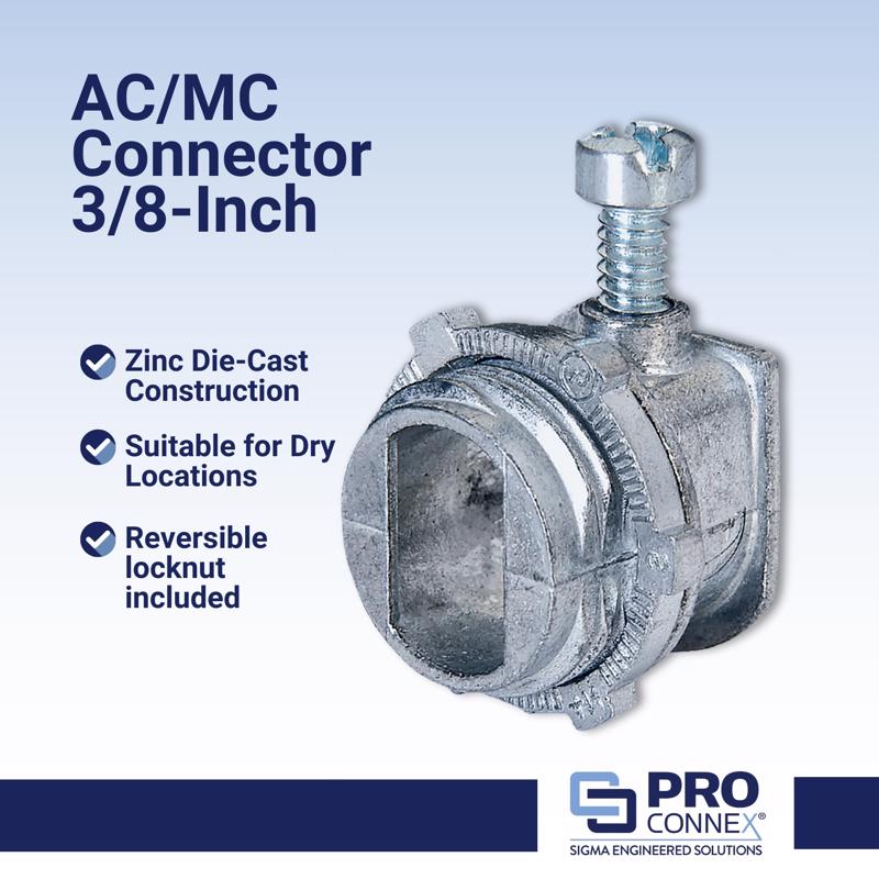 Sigma Electric ProConnex 3/8 in. D Die-Cast Zinc Flex Connector For AC and MC 100 pk