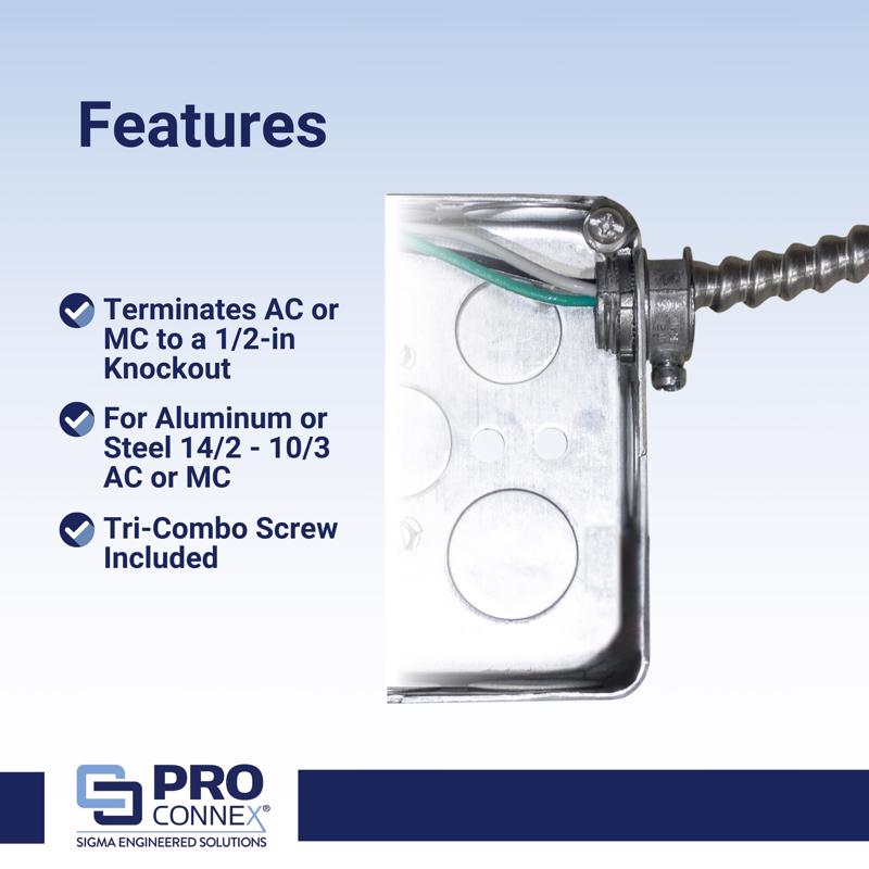 Sigma Electric ProConnex 3/8 in. D Die-Cast Zinc Flex Connector For AC and MC 100 pk