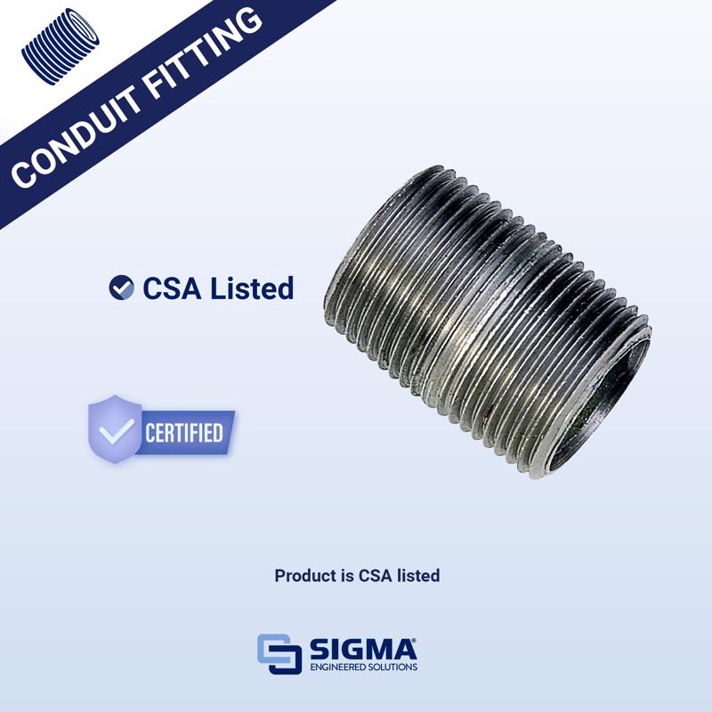 Sigma Engineered Solutions ProConnex 1/2 in. D Zinc-Plated Steel Threaded Nipple For Rigid/IMC
