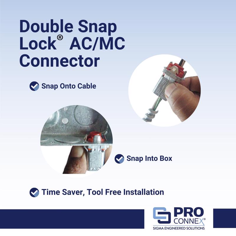 Sigma Electric ProConnex 3/8 in. D Die-Cast Zinc Double Snap Lock Connector For AC, MC and FMC/RWFMC