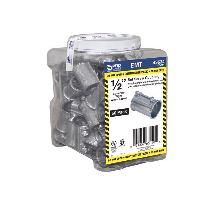 Sigma Electric ProConnex 1/2 in. D Die-Cast Zinc Set Screw Coupling For EMT 50 pk
