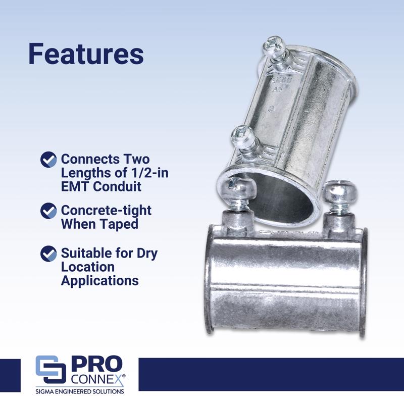 Sigma Electric ProConnex 1/2 in. D Die-Cast Zinc Set Screw Coupling For EMT 50 pk