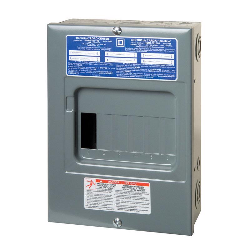 Square D HomeLine 100 amps 120/240 V 6 space 12 circuits Surface Mount Main Lug Load Center