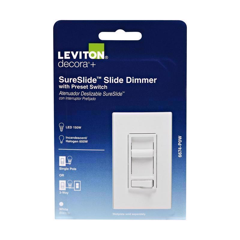 Leviton Decora SureSlide White 600 W Preset Slide Dimmer Switch