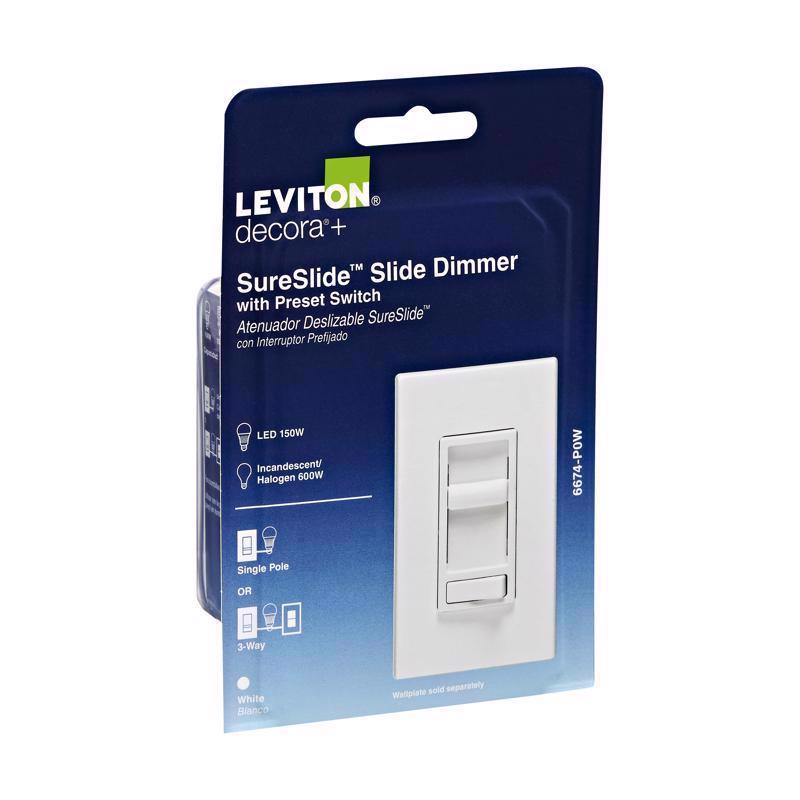 Leviton Decora SureSlide White 600 W Preset Slide Dimmer Switch