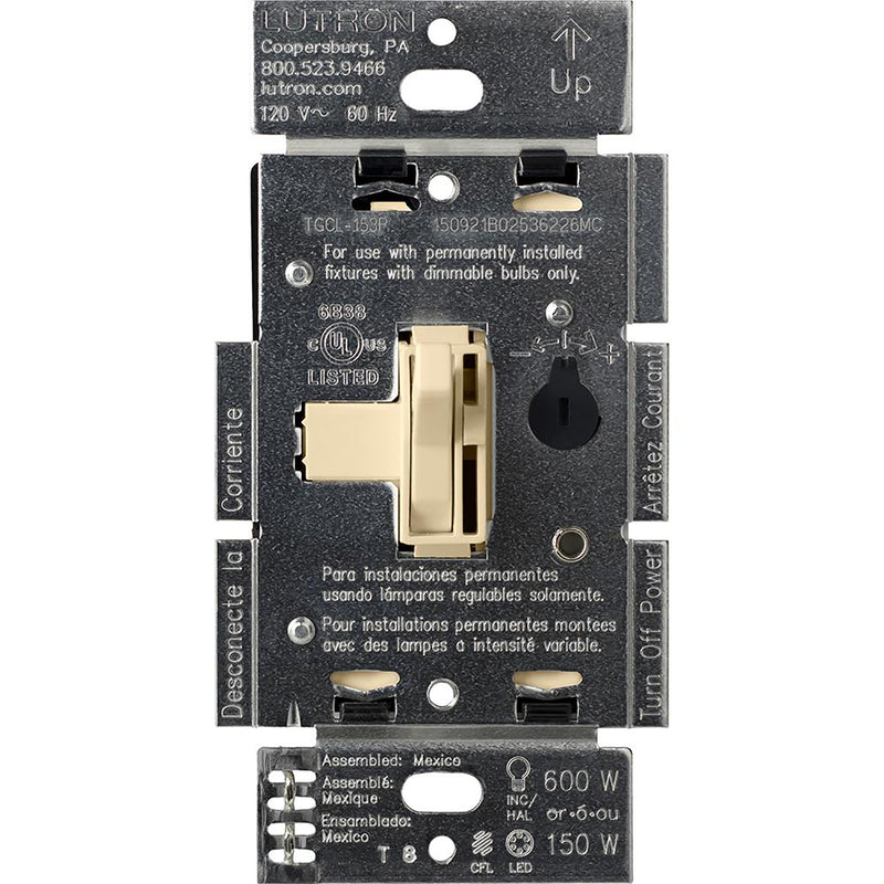 Lutron Toggler Ivory 150 W 3-Way Dimmer Switch