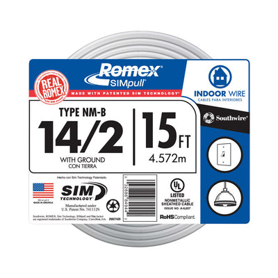 Southwire SimPull 15 ft. 14/2 Solid Romex Type NM-B WG Non-Metallic Wire