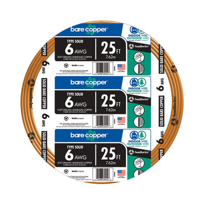 Southwire 25 ft. 6/1 Solid Bare Copper Building Wire