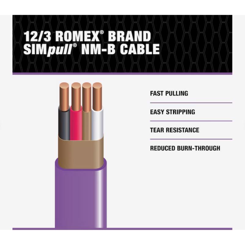 Southwire 15 ft. 12/3 Solid Romex Type NM-B WG Non-Metallic Wire