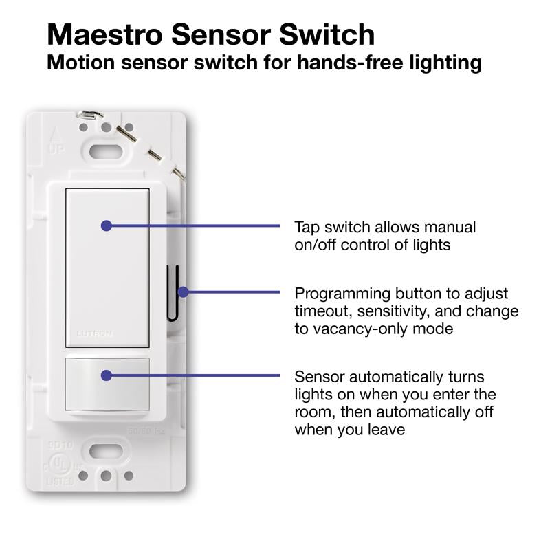 Lutron Maestro Occupancy 2 amps Single Pole Motion Sensor Switch White