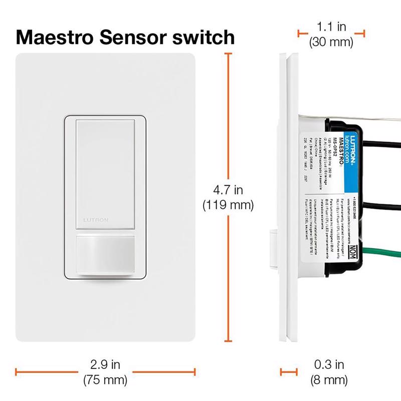 Lutron Maestro Occupancy 2 amps Single Pole Motion Sensor Switch White
