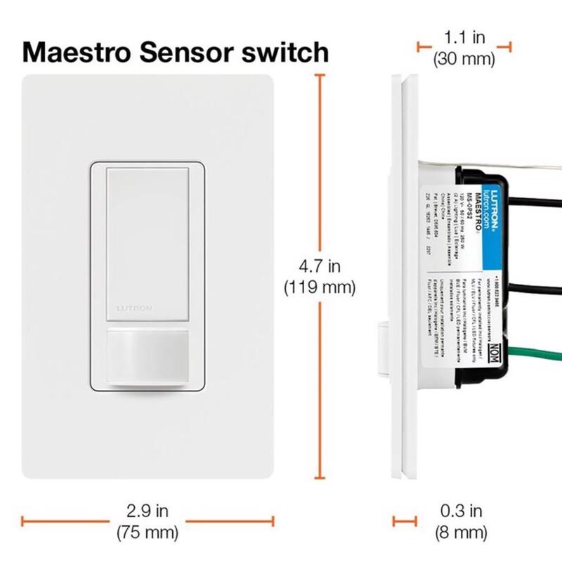 Lutron Maestro Occupancy 2 amps Single Pole Motion Sensor Switch Ivory