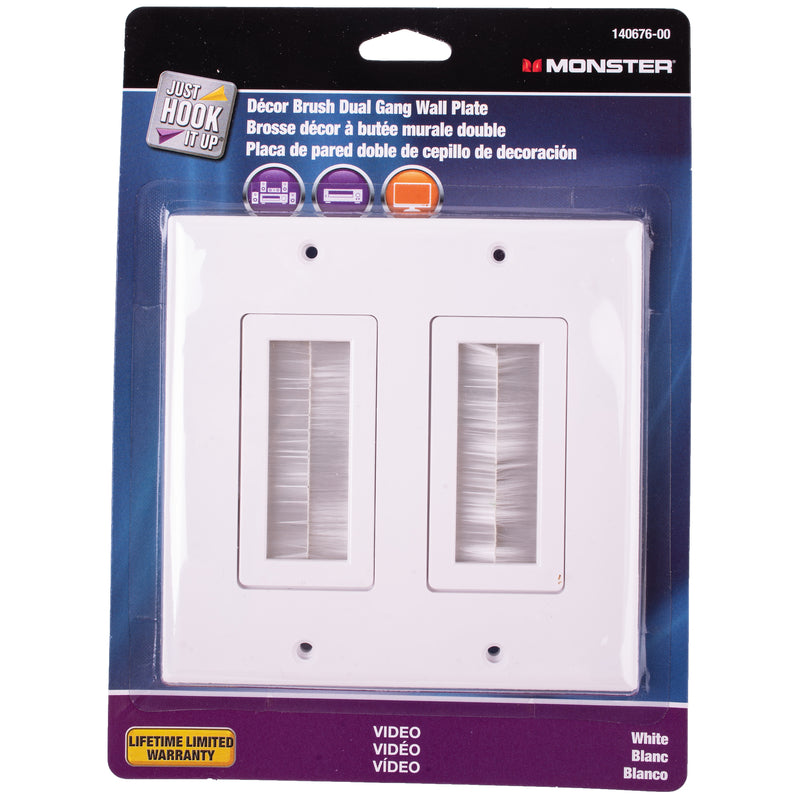 Monster Just Hook It Up White 2 gang Plastic Home Theater Brush Wall Plate